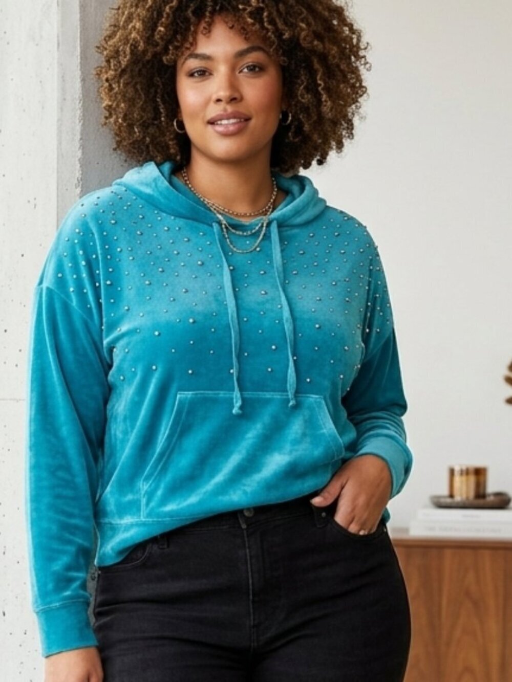 Vintage Juicy Couture | Y2K Glam Silver Beaded Cotton-Blend Teal Top XL